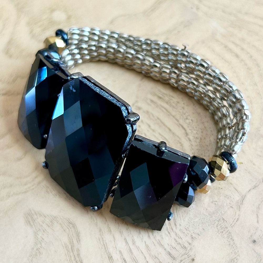 Gold-tone Black Stretch Bracelet